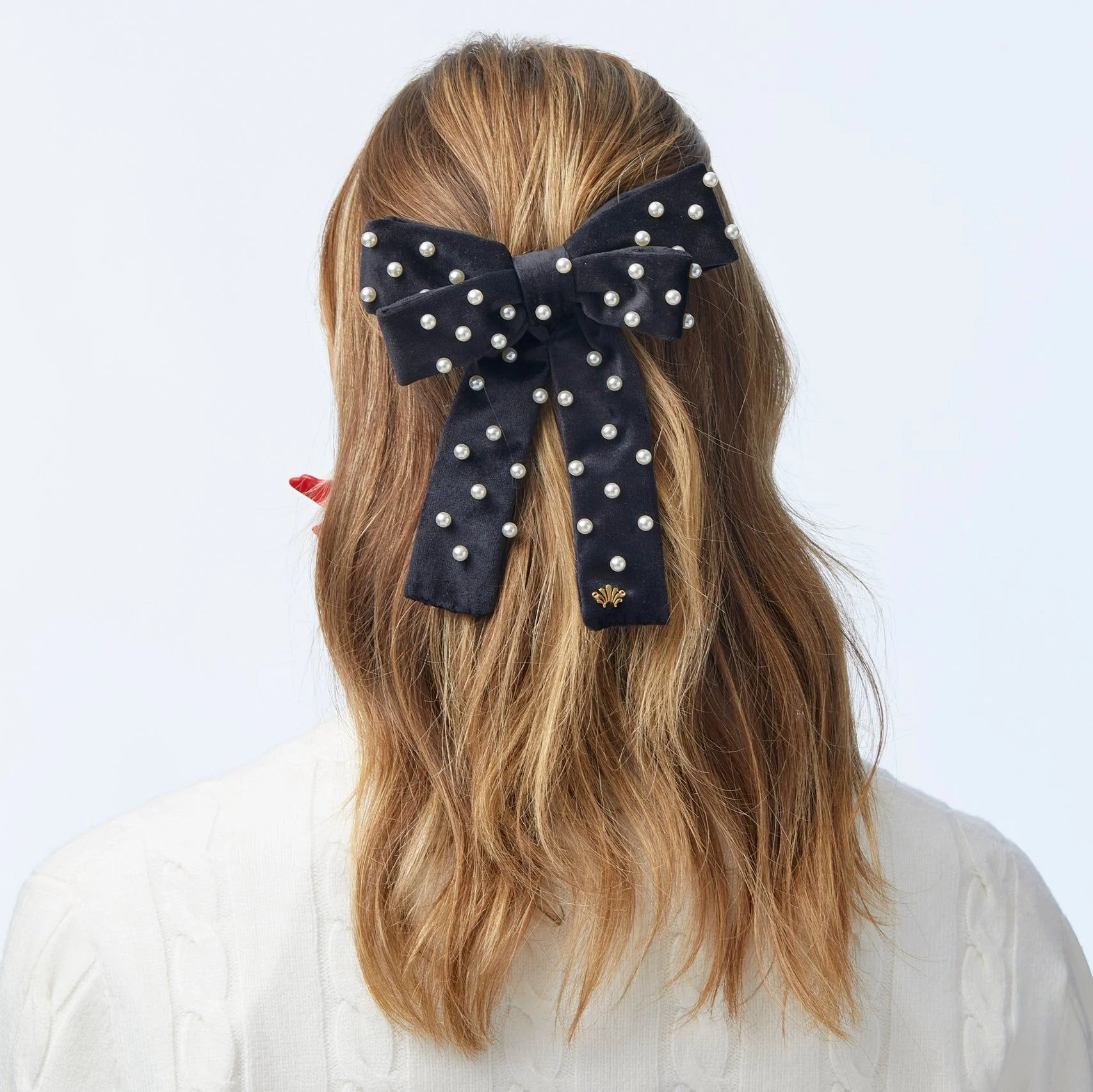 Jet Pearl Embellished Antoinette Bow Barrette - Image 3
